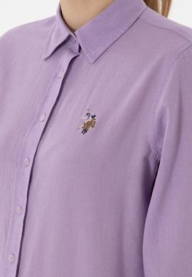 Kadın Lila Keten Karışımlı Uzun Kollu Basic Gömlek - 50298098063