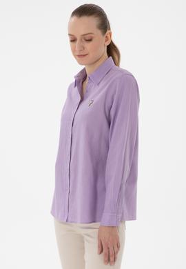 Kadın Lila Keten Karışımlı Uzun Kollu Basic Gömlek - 50298098063