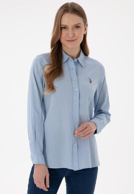 Kadın Açık Mavi Keten Karışımlı Uzun Kollu Basic Gömlek - 50298098011