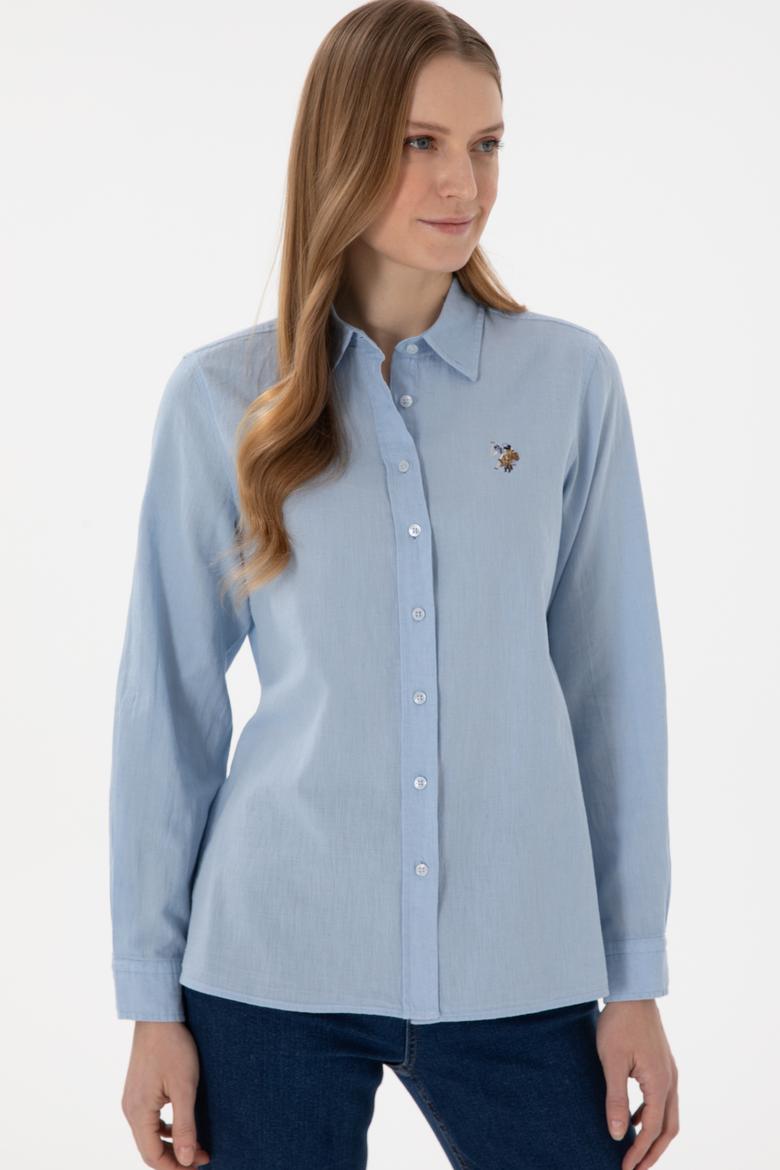 Kadın Açık Mavi Keten Karışımlı Uzun Kollu Basic Gömlek - 50298098011