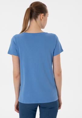 Kadın Koyu Mavi Bisiklet Yaka Basic Tişört - 50280036149