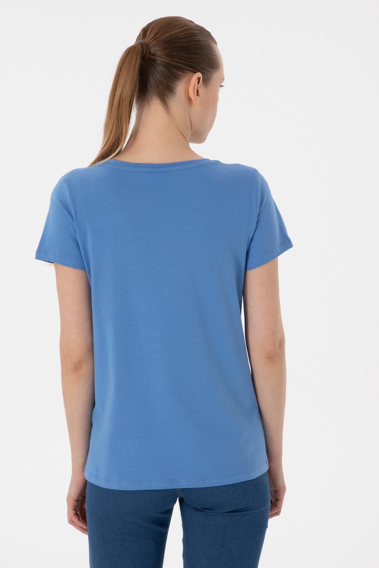 Kadın Koyu Mavi Bisiklet Yaka Basic Tişört - 50280036149