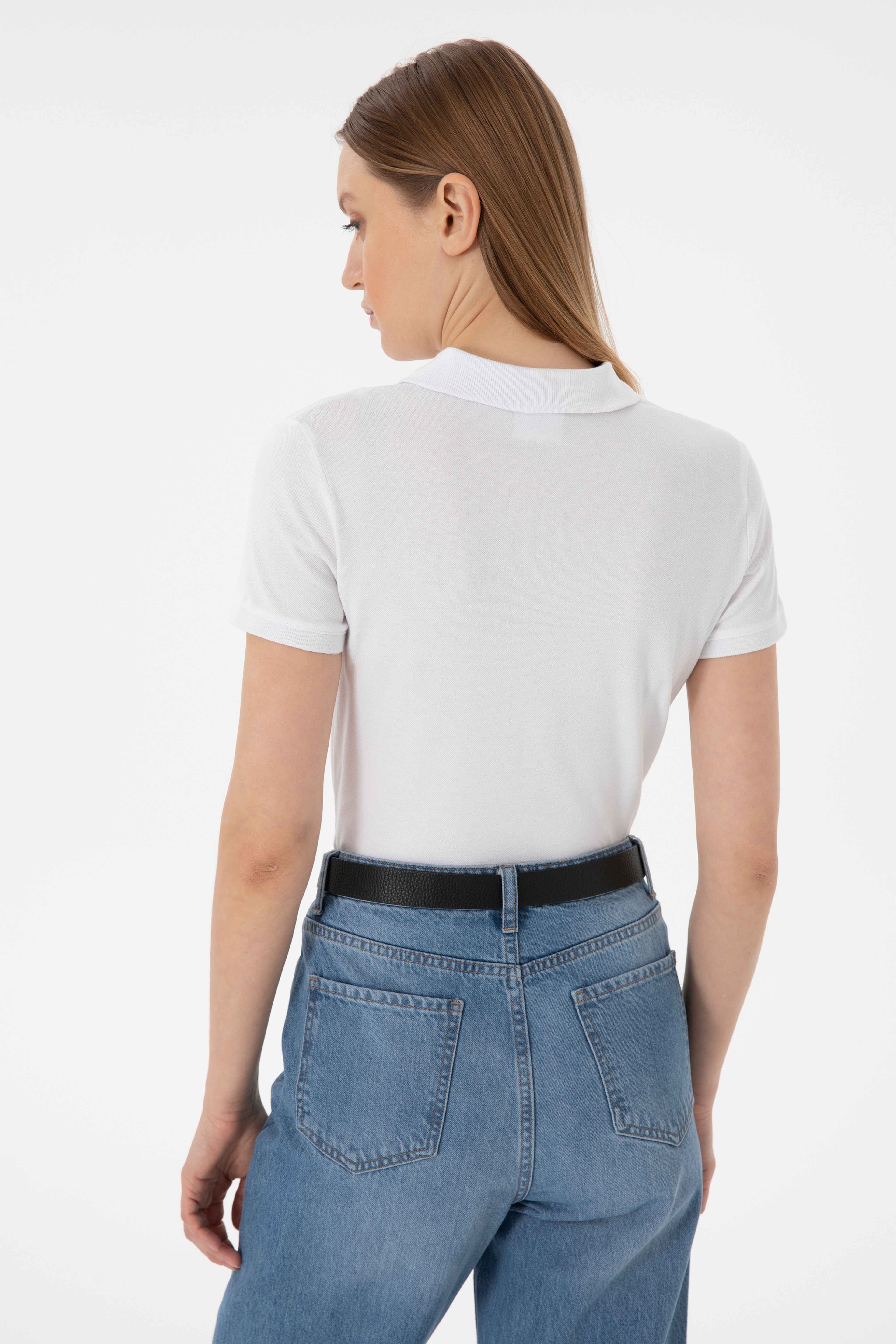Kadın Beyaz Basic Polo Yaka Tişört