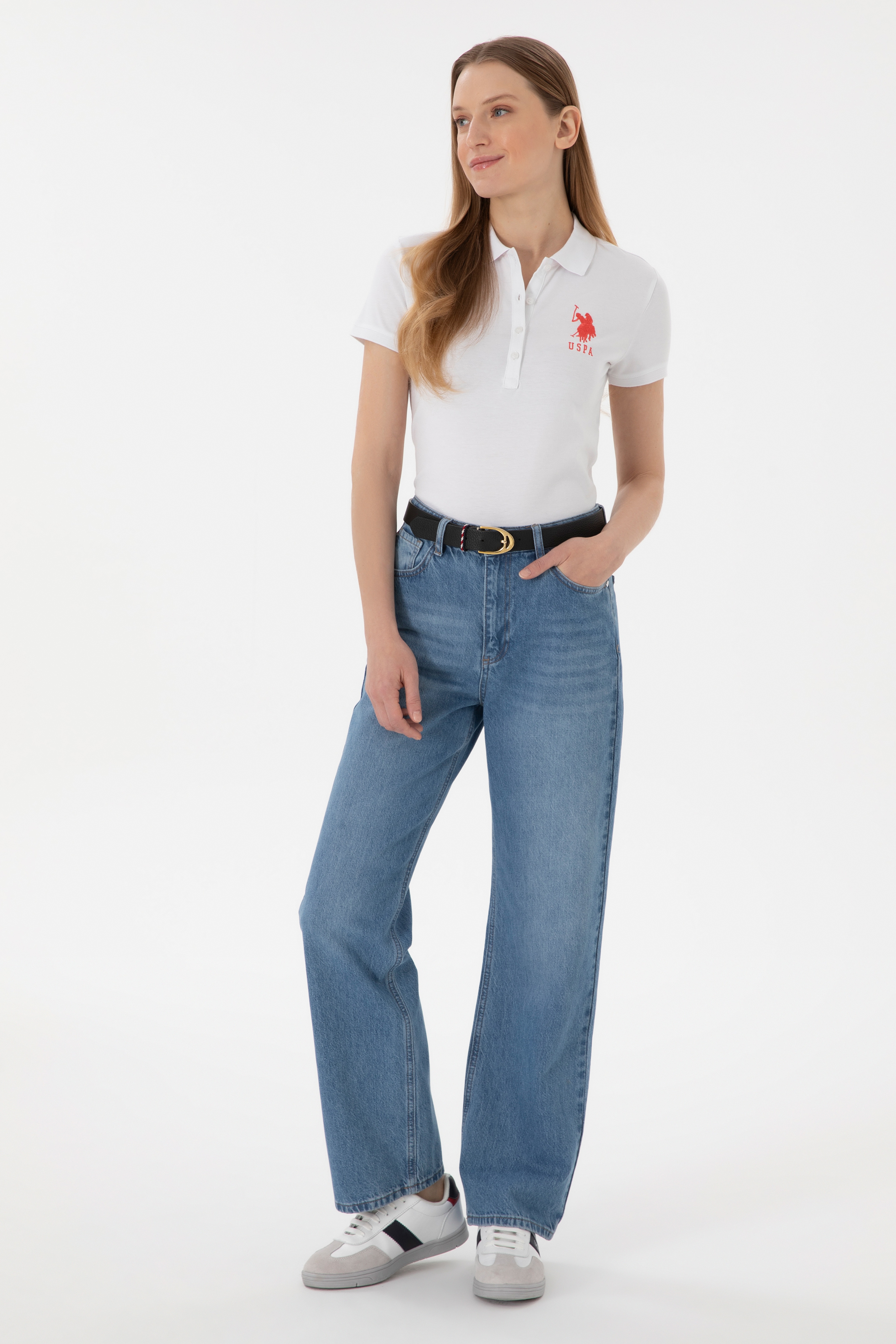 Kadın Beyaz Basic Polo Yaka Tişört