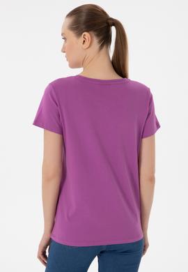 Kadın Mor Bisiklet Yaka Basic Tişört - 50280036162