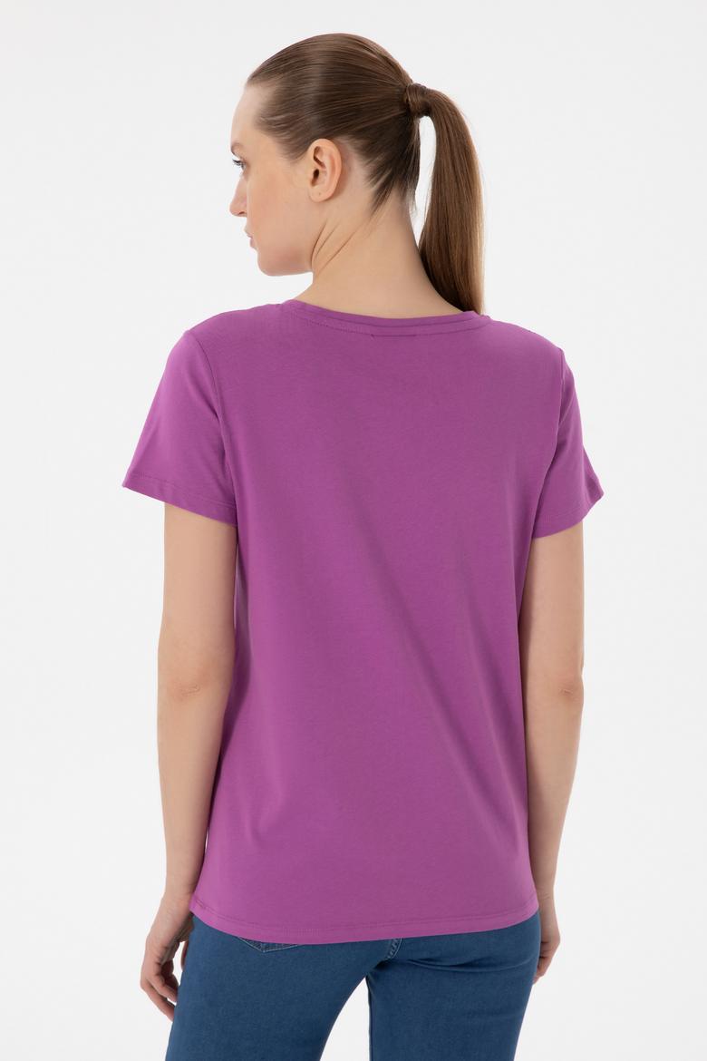 Kadın Mor Bisiklet Yaka Basic Tişört - 50280036162