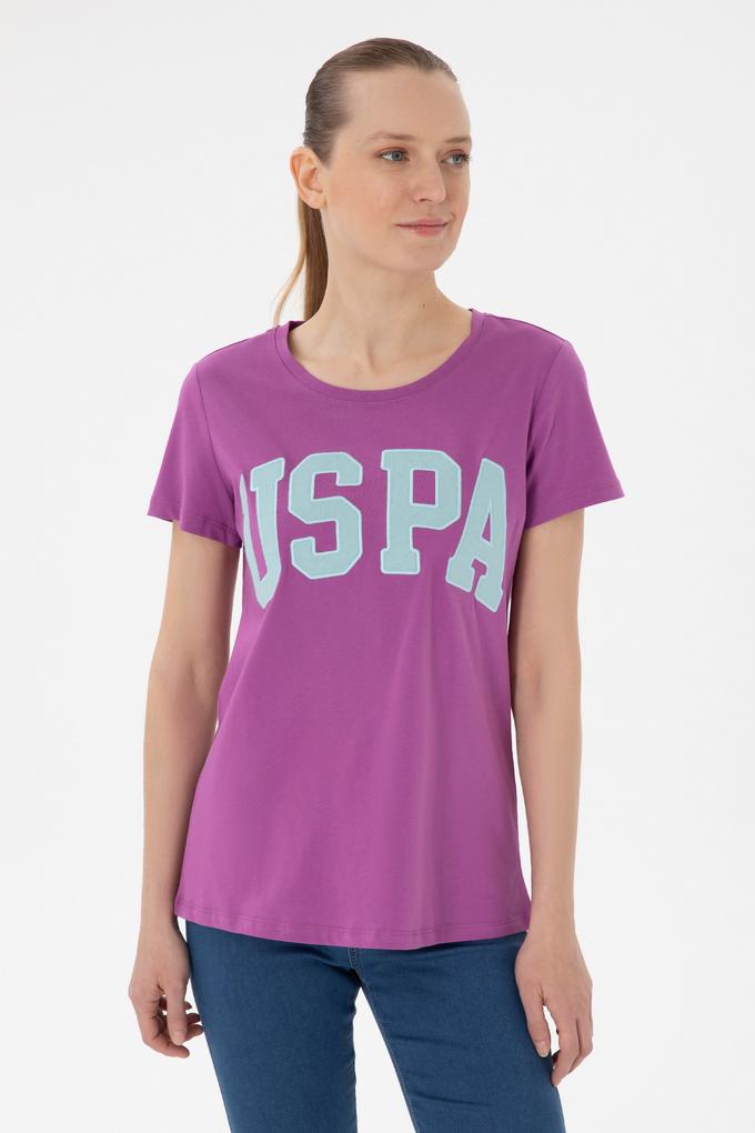 Kadın Mor Bisiklet Yaka Basic Tişört