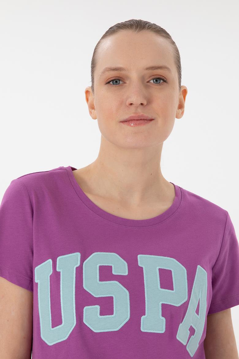 Kadın Mor Bisiklet Yaka Basic Tişört - 50280036162