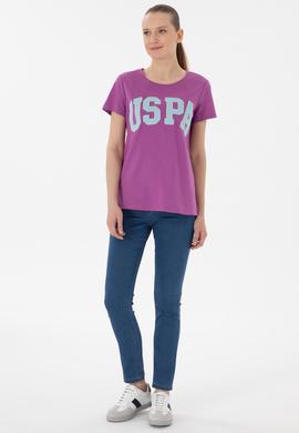 Kadın Mor Bisiklet Yaka Basic Tişört - 50280036162