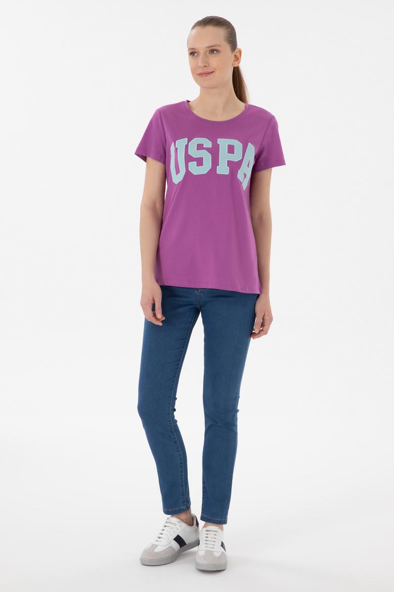 Kadın Mor Bisiklet Yaka Basic Tişört - 50280036162