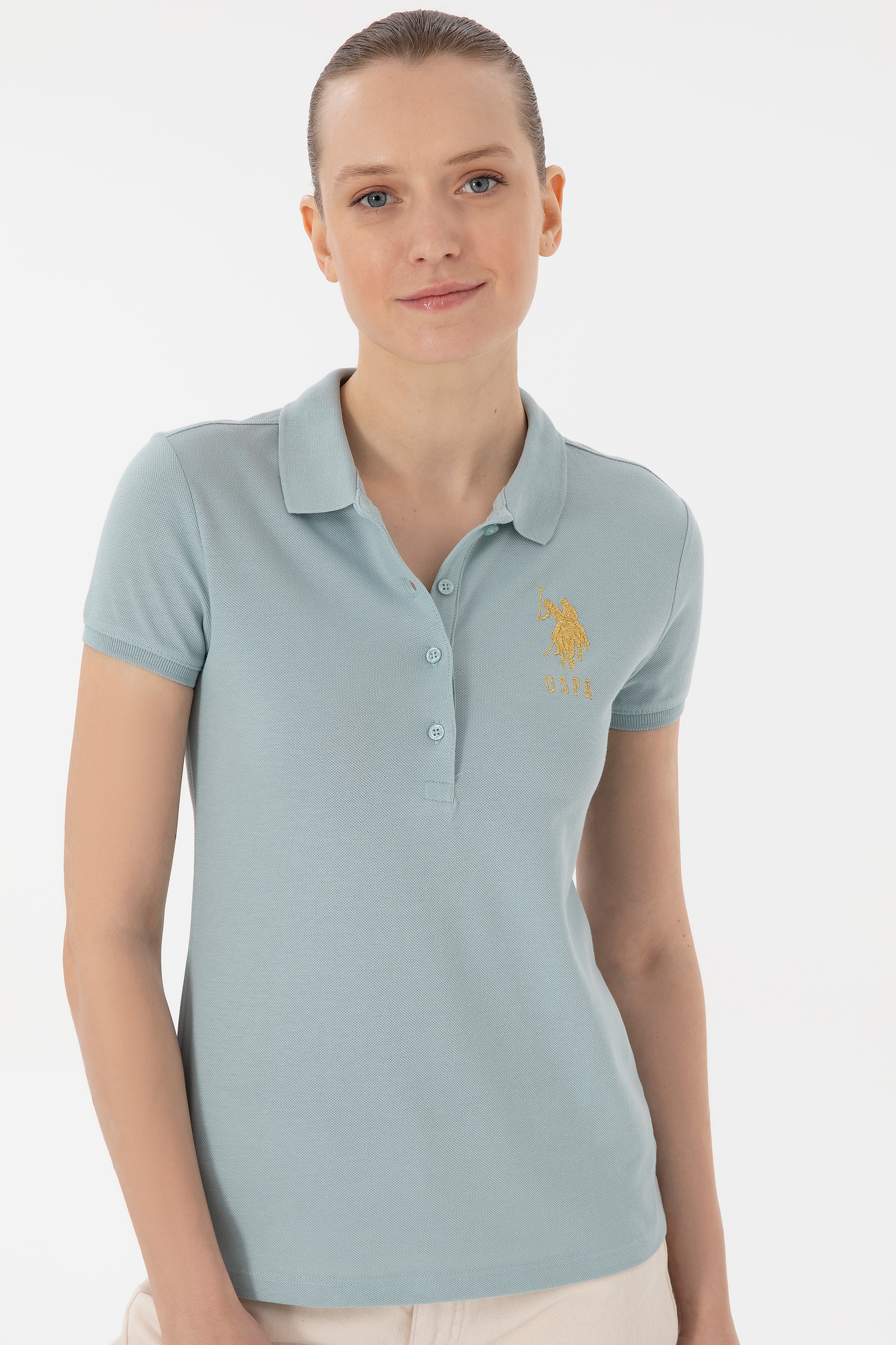 Kadın Su Yeşili Basic Polo Yaka Tişört