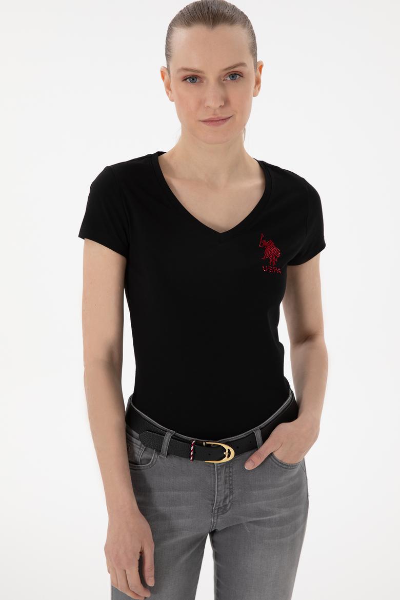 Kadın Siyah V Yaka Basic Tişört - 50300828019