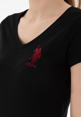 Kadın Siyah V Yaka Basic Tişört - 50300828019