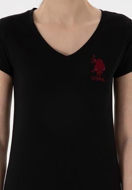 Kadın Siyah V Yaka Basic Tişört - 50300828019