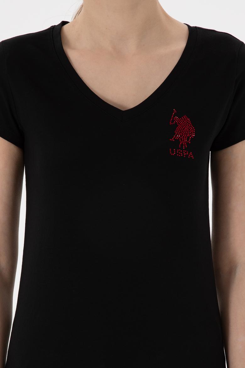 Kadın Siyah V Yaka Basic Tişört - 50300828019