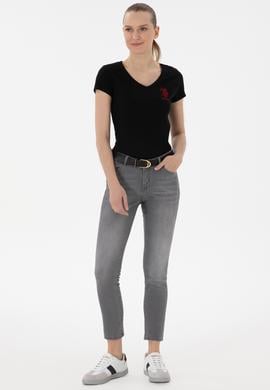 Kadın Siyah V Yaka Basic Tişört - 50300828019