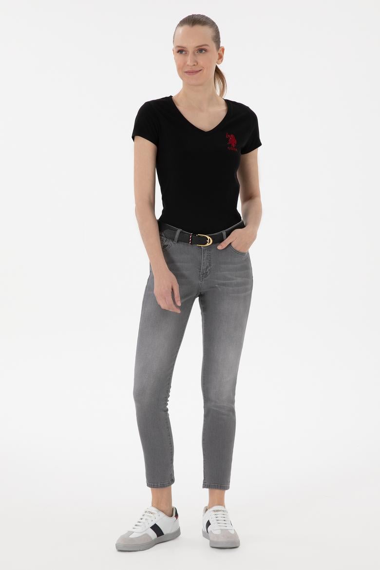 Kadın Siyah V Yaka Basic Tişört - 50300828019