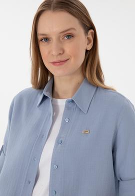 Kadın Mavi Uzun Kollu Tunik Gömlek - 50306473021