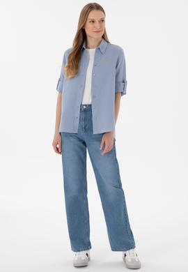 Kadın Mavi Uzun Kollu Tunik Gömlek - 50306473021