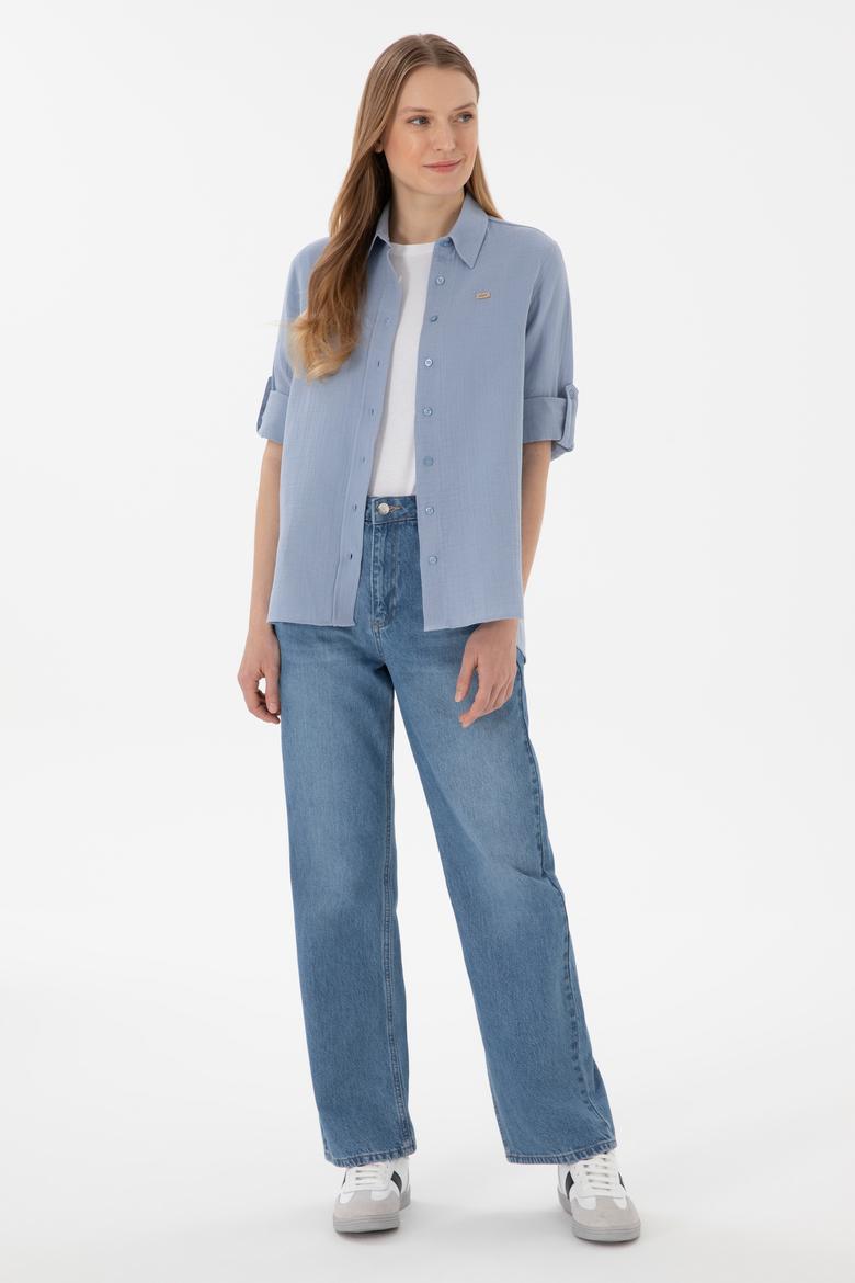 Kadın Mavi Uzun Kollu Tunik Gömlek - 50306473021