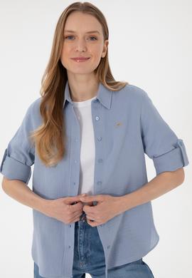 Kadın Mavi Uzun Kollu Tunik Gömlek - 50306473021