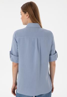 Kadın Mavi Uzun Kollu Tunik Gömlek - 50306473021