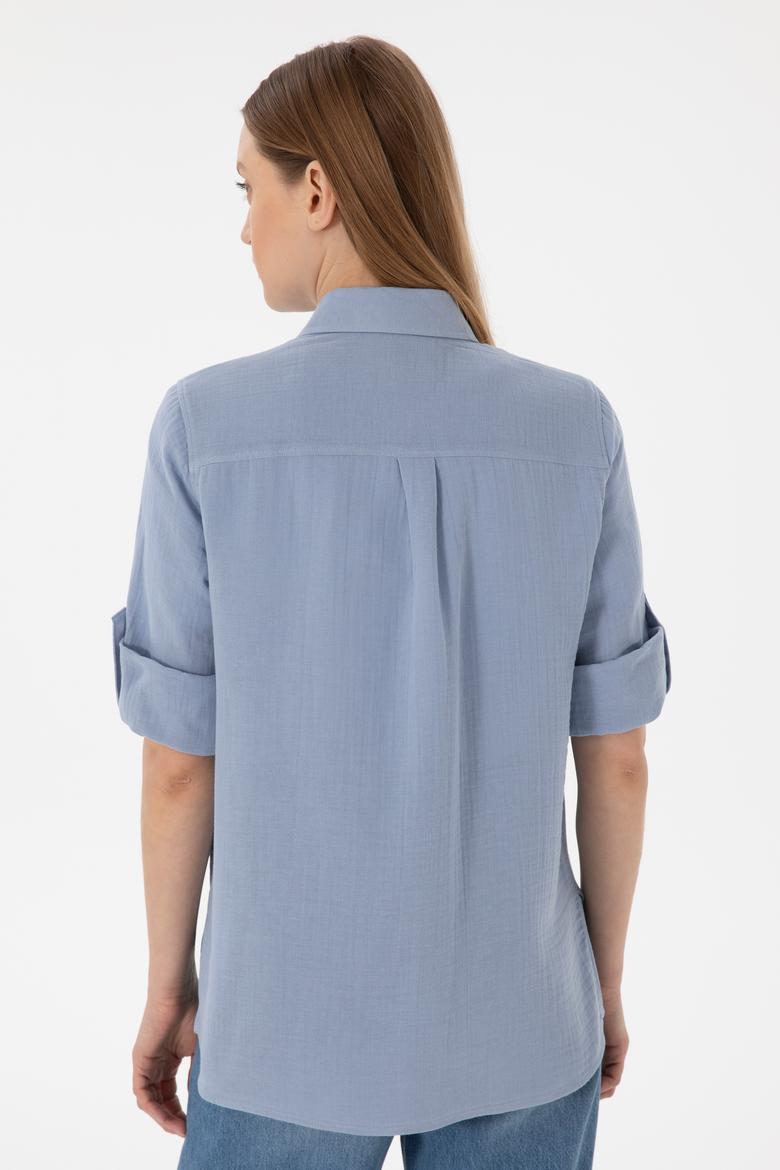 Kadın Mavi Uzun Kollu Tunik Gömlek - 50306473021