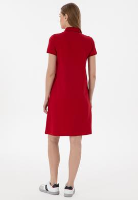Kadın Kırmızı Polo Yaka Mini Boy Örme Elbise - 50300881104