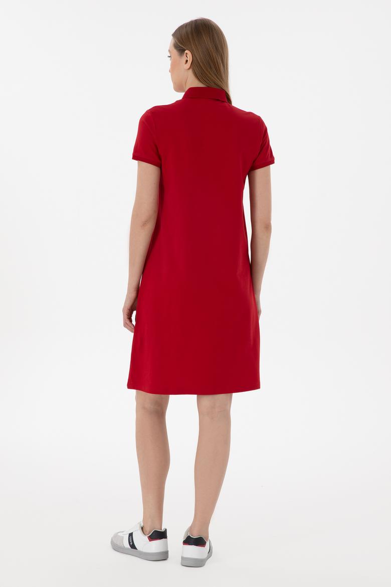 Kadın Kırmızı Polo Yaka Mini Boy Örme Elbise - 50300881104
