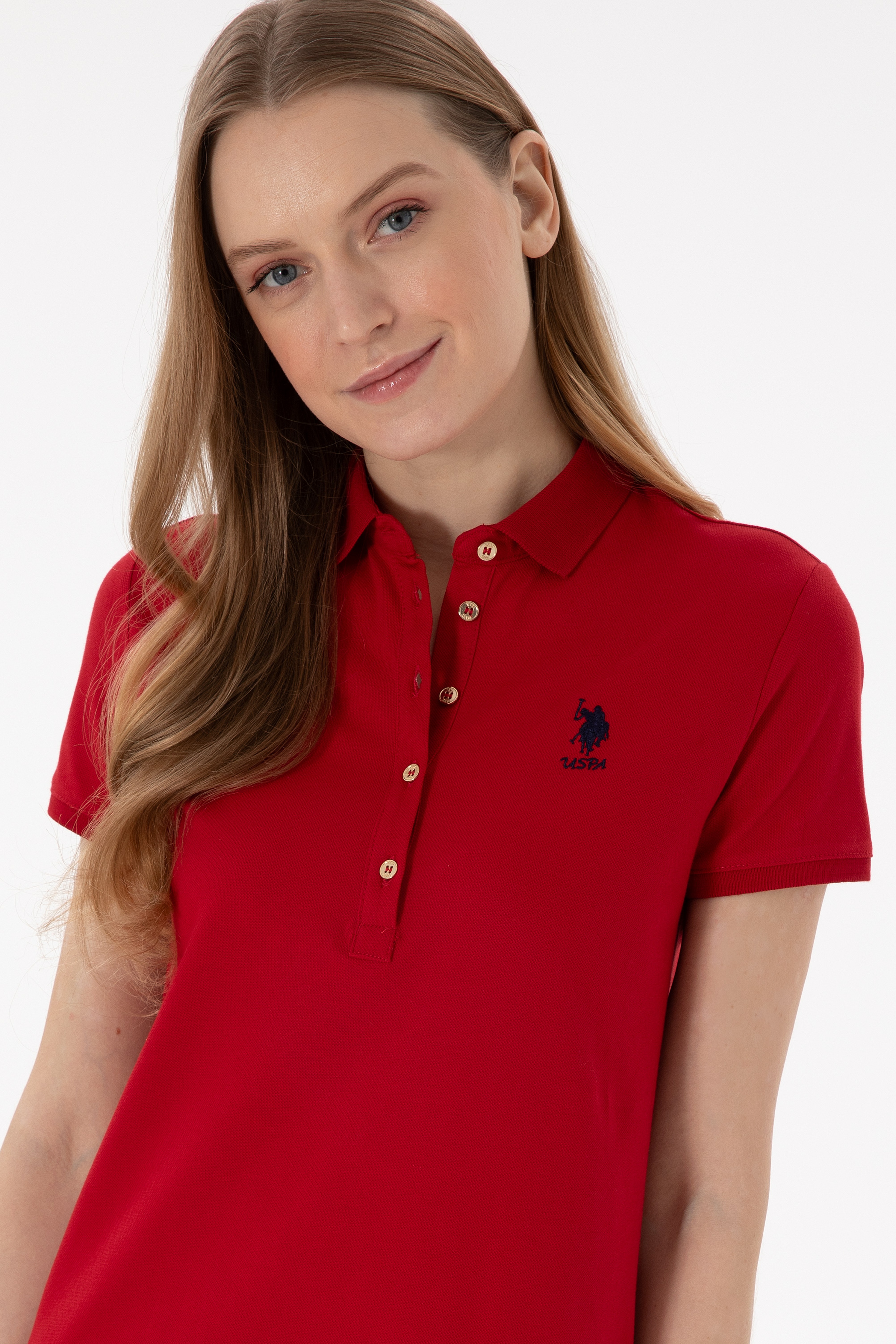 Kadın Kırmızı Polo Yaka Mini Boy Örme Elbise - Image 2