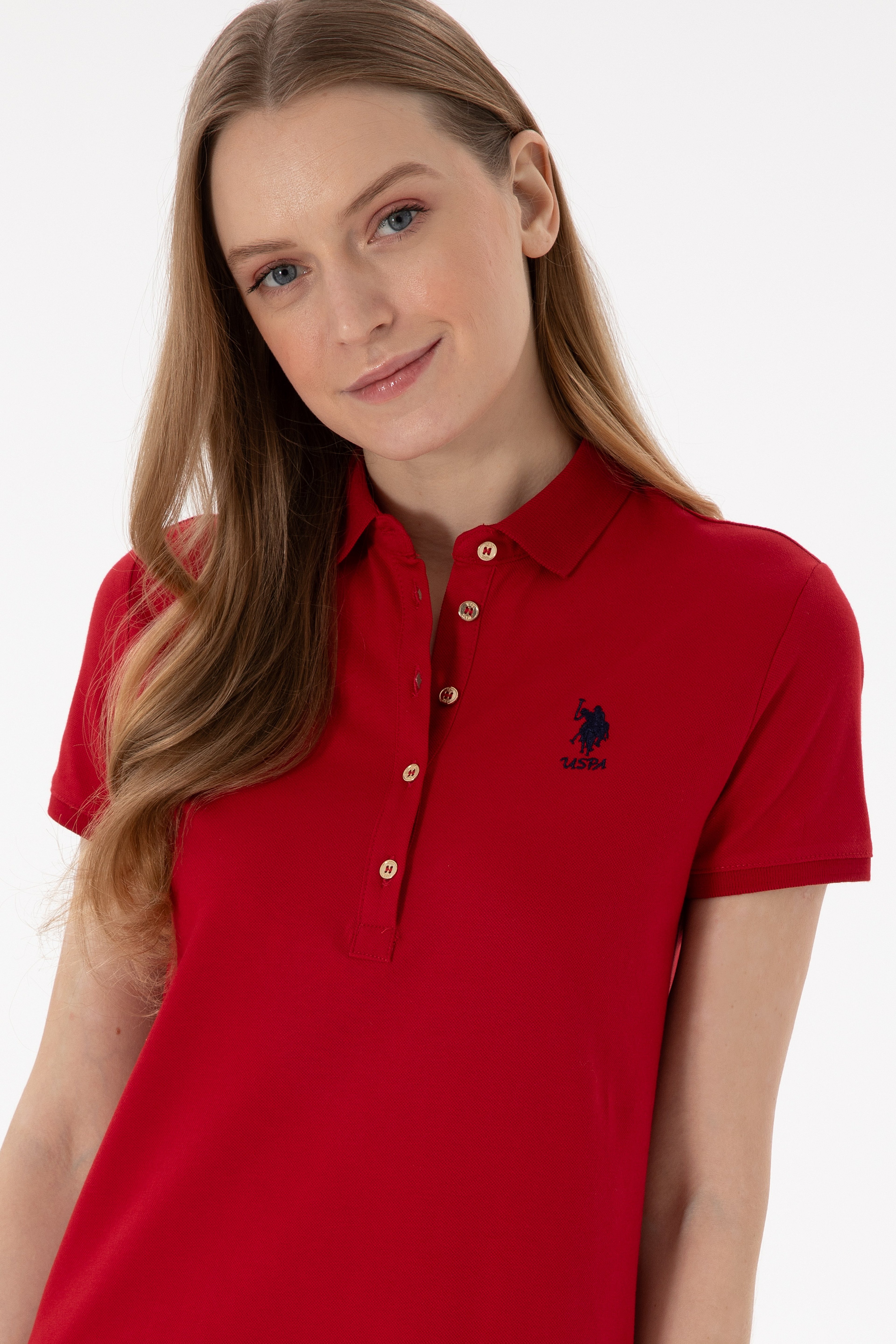 Kadın Kırmızı Polo Yaka Mini Boy Örme Elbise