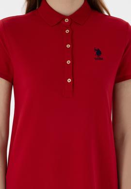 Kadın Kırmızı Polo Yaka Mini Boy Örme Elbise - 50300881104