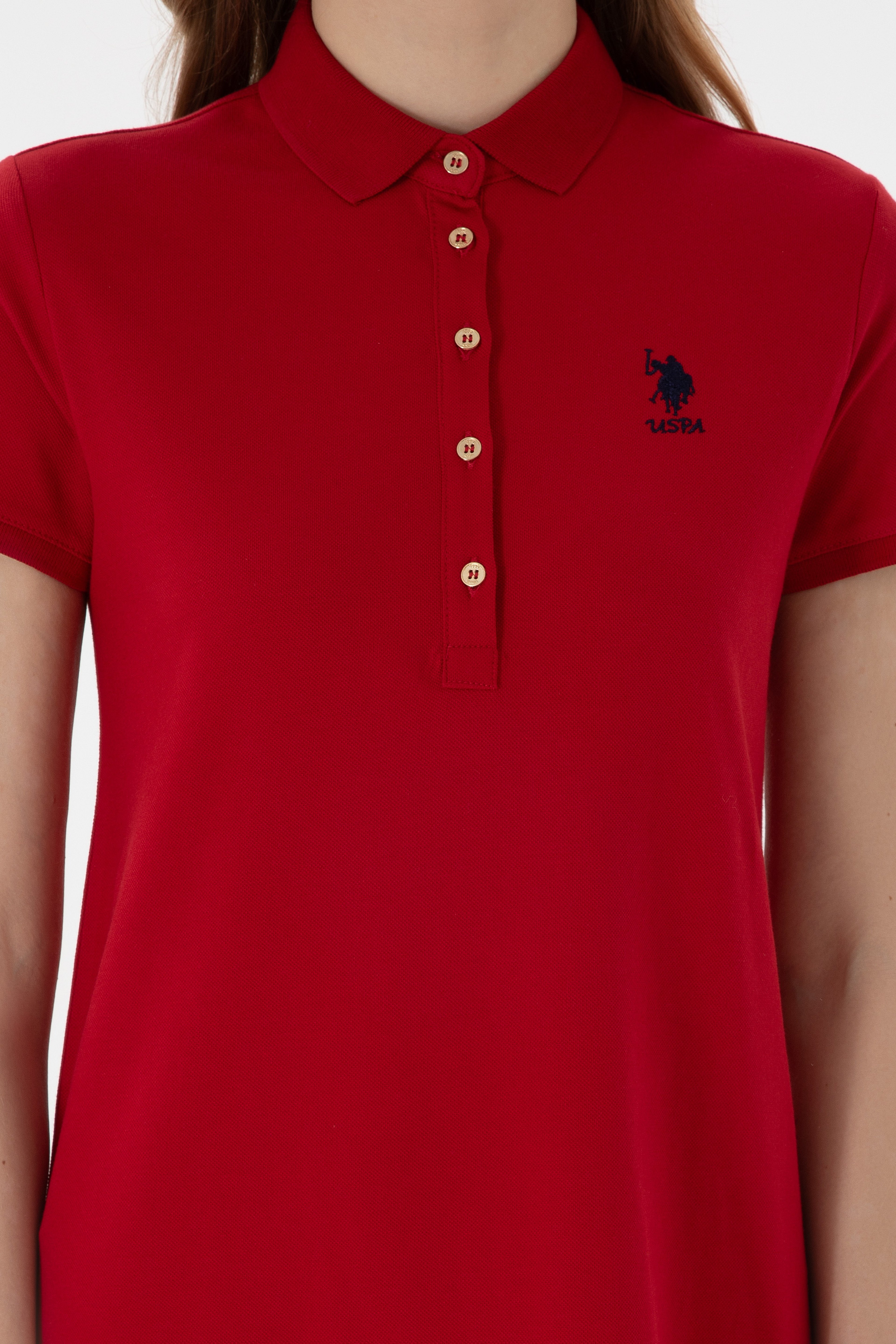 Kadın Kırmızı Polo Yaka Mini Boy Örme Elbise - Image 5