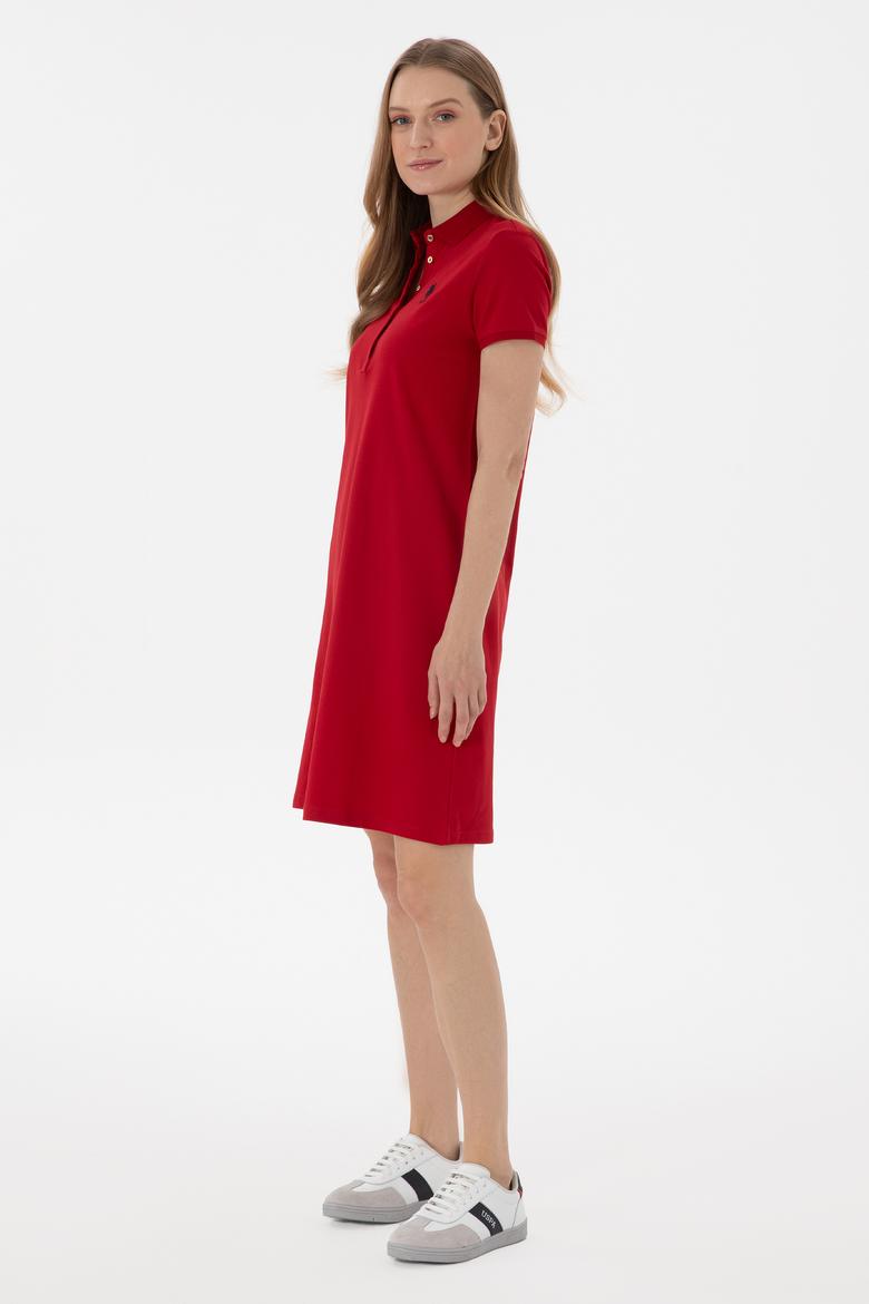 Kadın Kırmızı Polo Yaka Mini Boy Örme Elbise - 50300881104