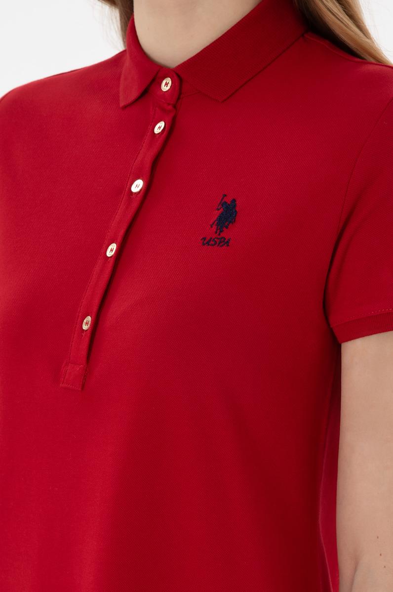 Kadın Kırmızı Polo Yaka Mini Boy Örme Elbise
