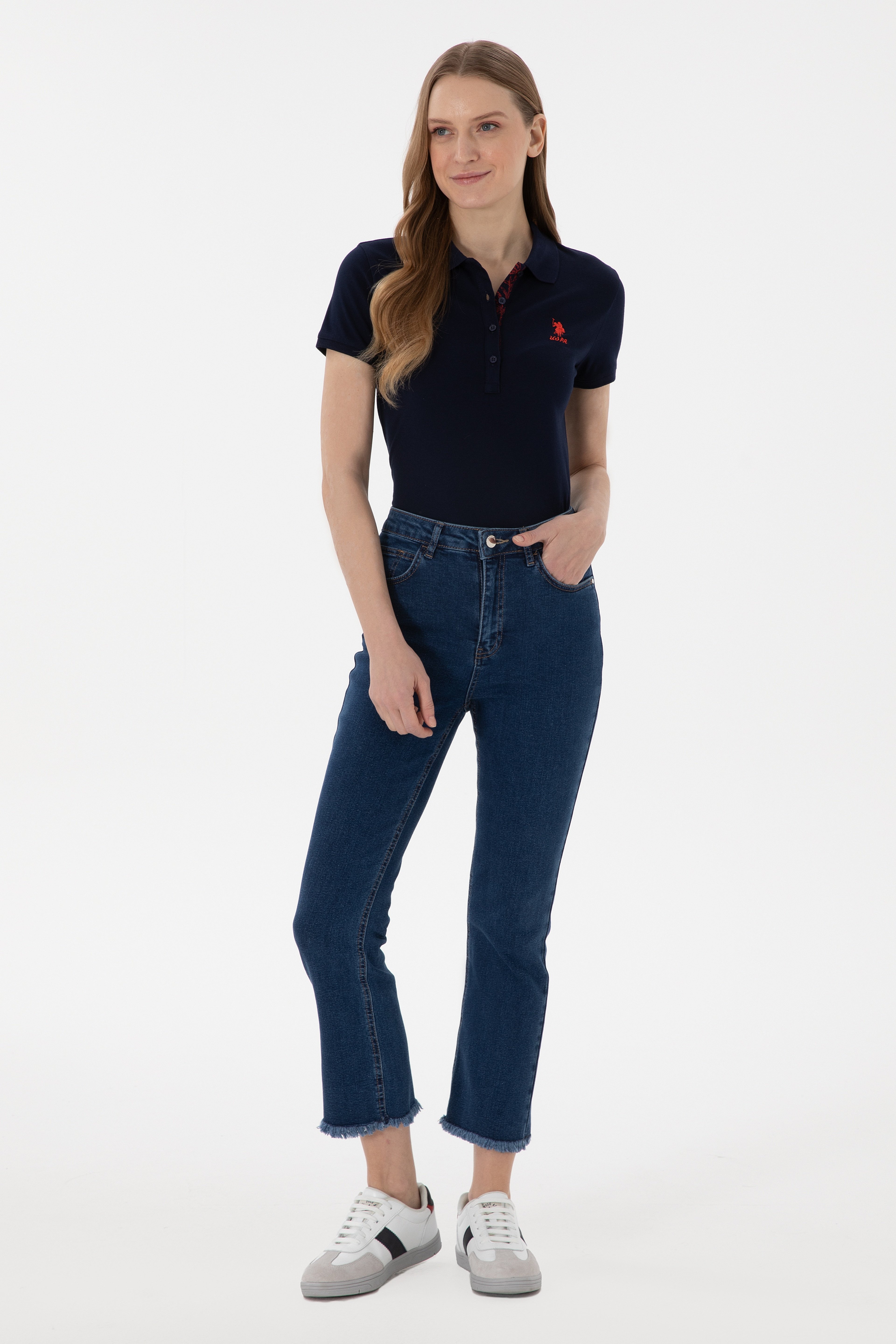 Kadın Lacivert Basic Polo Yaka Tişört - Image 4