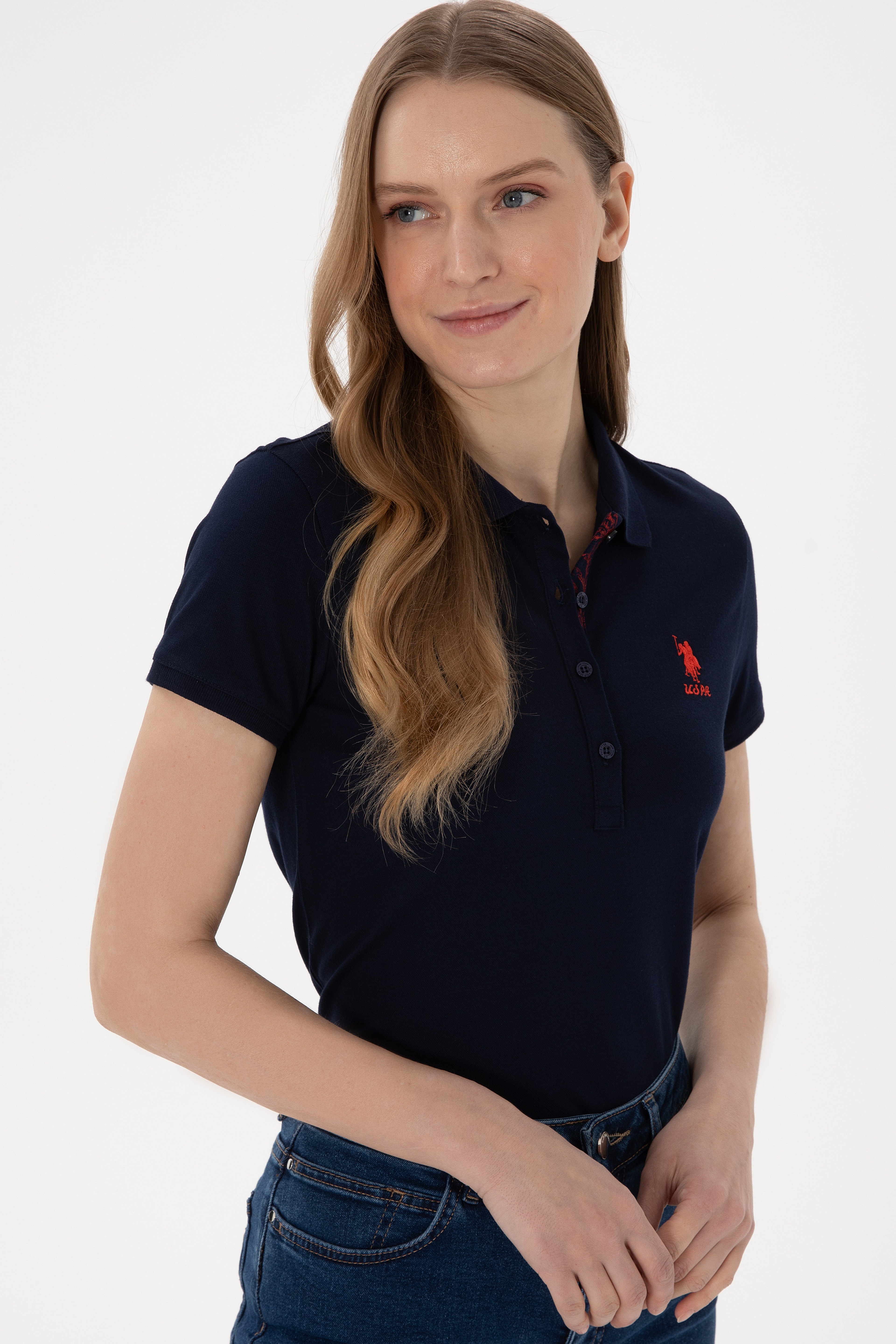 Kadın Lacivert Basic Polo Yaka Tişört