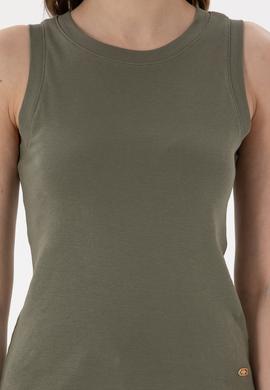 Kadın Koyu Haki Kolsuz Bisiklet Yaka Basic Tişört - 50300904076