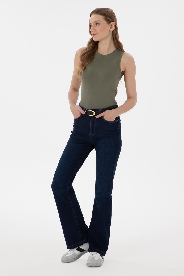 Kadın Koyu Haki Kolsuz Bisiklet Yaka Basic Tişört - 50300904076