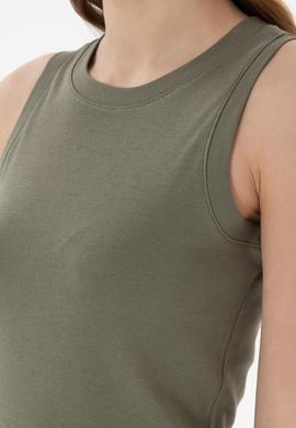 Kadın Koyu Haki Kolsuz Bisiklet Yaka Basic Tişört - 50300904076