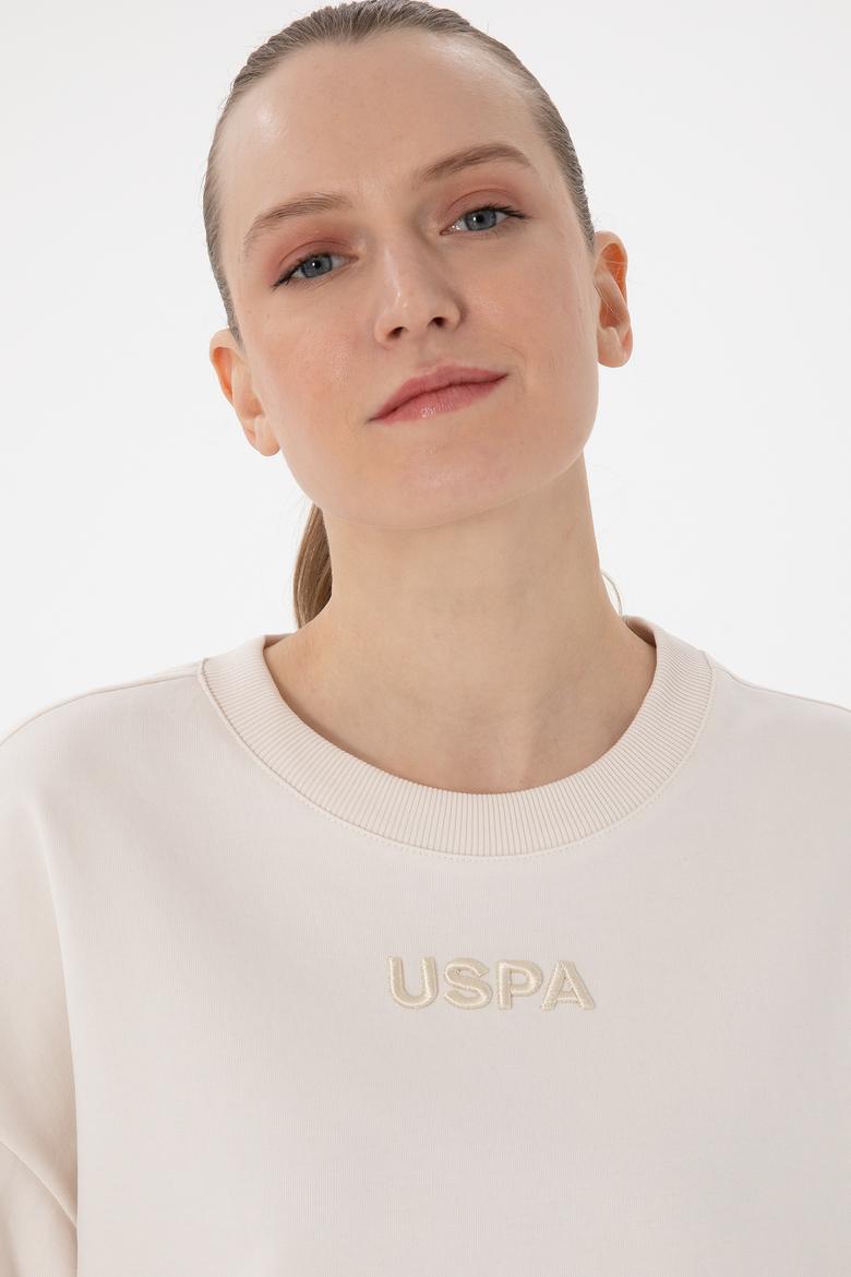 Kadın Krem Oversize Bisiklet Yaka Tişört - 50294482004