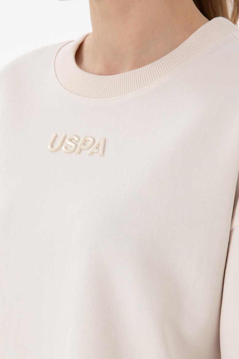 Kadın Krem Oversize Bisiklet Yaka Tişört - 50294482004