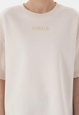 Kadın Krem Oversize Bisiklet Yaka Tişört - 50294482004