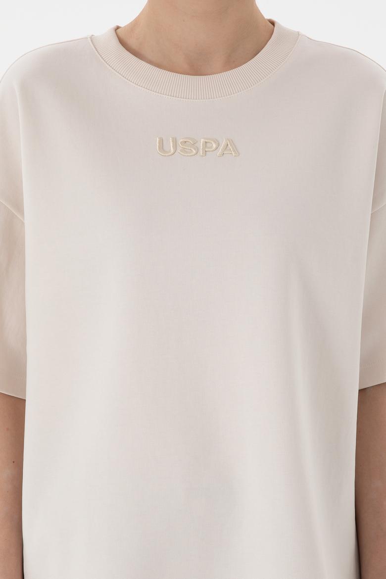 Kadın Krem Oversize Bisiklet Yaka Tişört - 50294482004