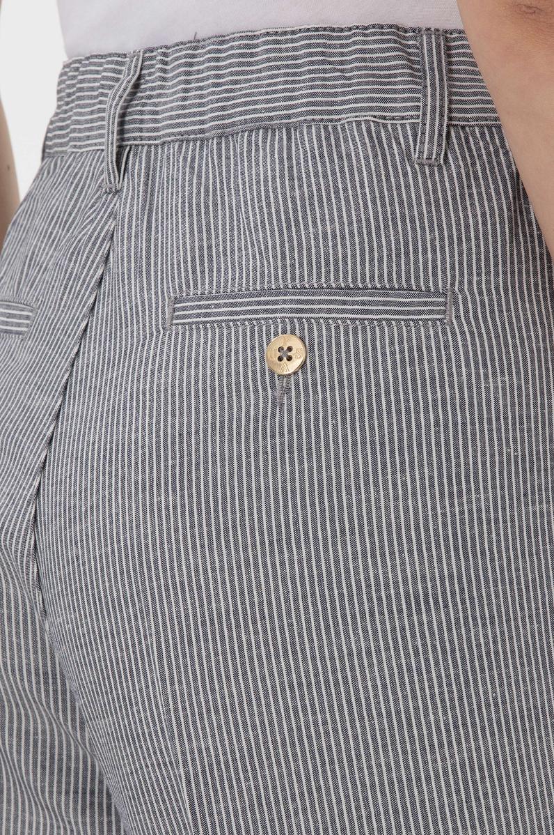 Kadın Lacivert Çizgili Keten Karışımlı Carrot Fit Kanvas Pantolon