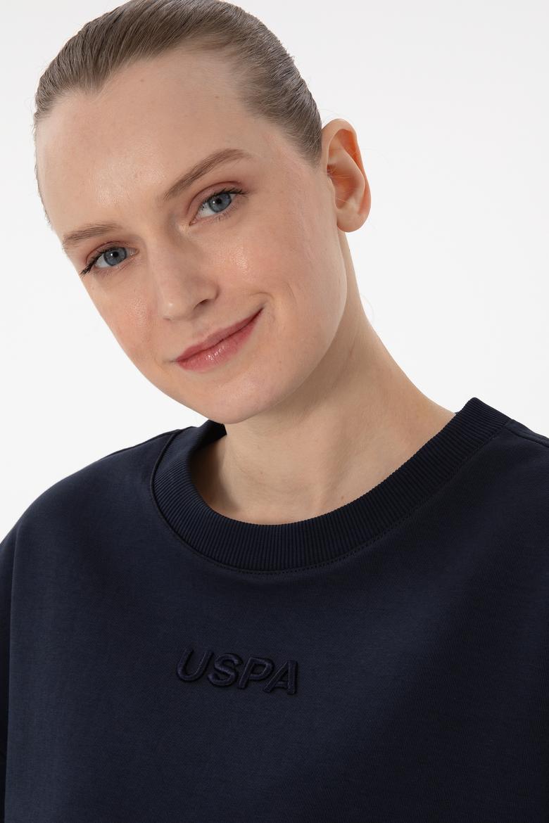 Kadın Lacivert Oversize Bisiklet Yaka Tişört - 50294482009