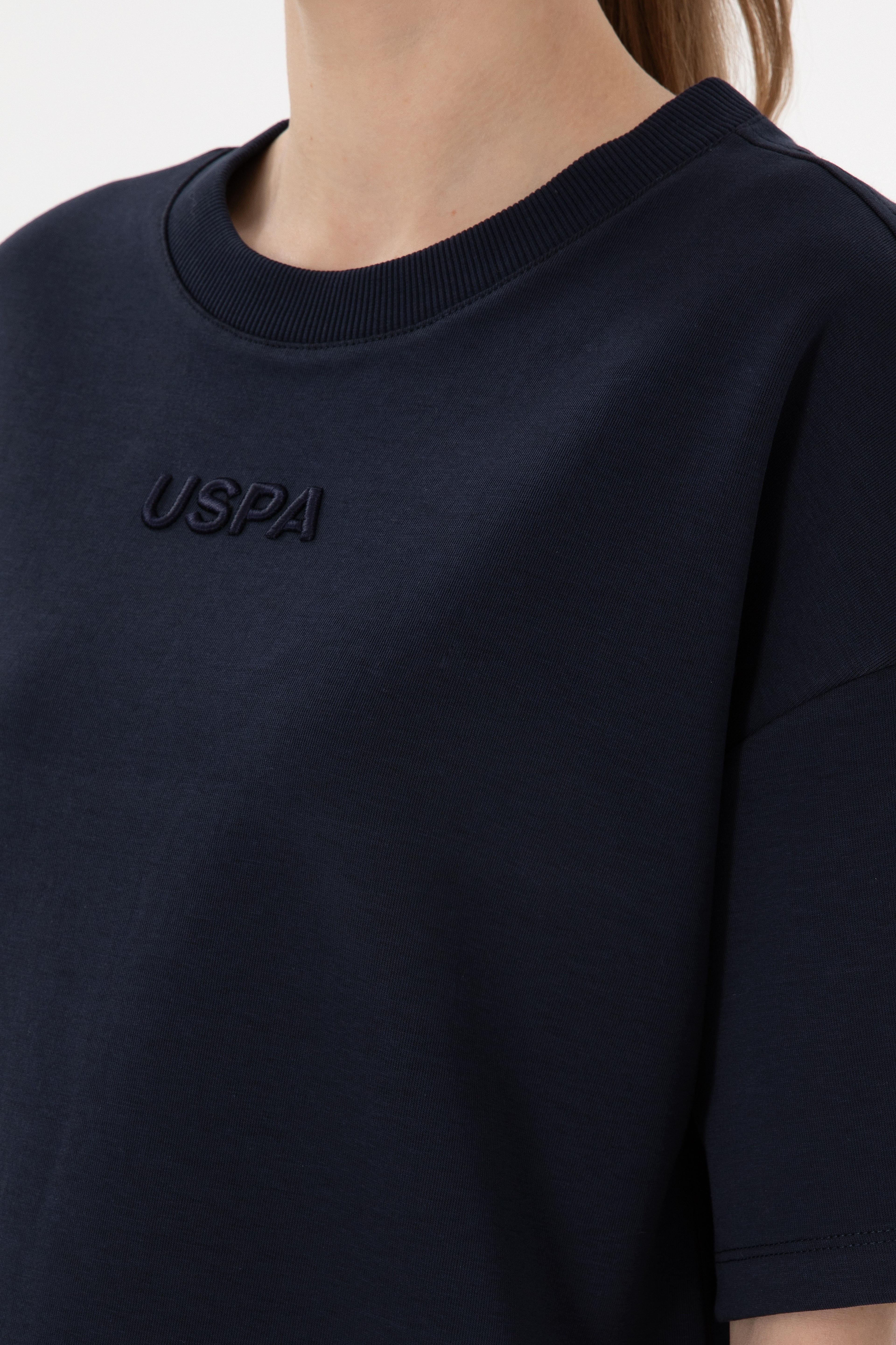 Kadın Lacivert Oversize Bisiklet Yaka Tişört