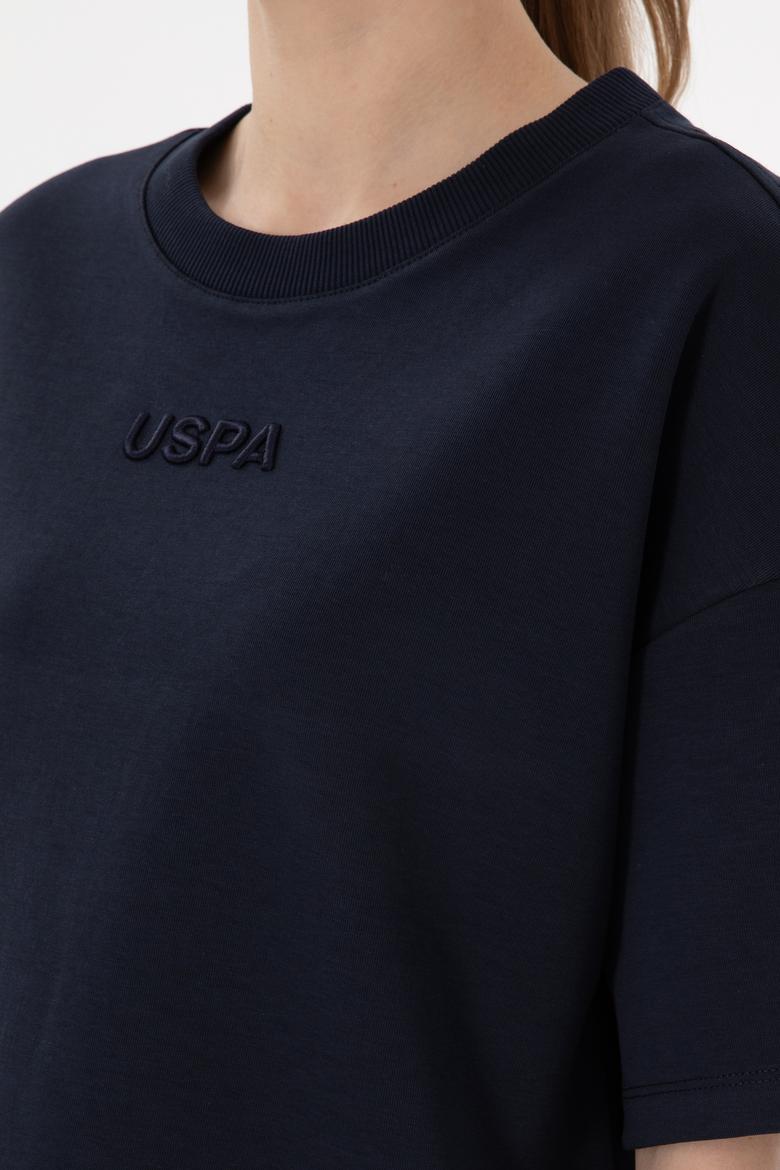 Kadın Lacivert Oversize Bisiklet Yaka Tişört - 50294482009