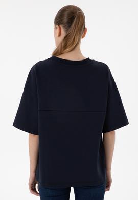 Kadın Lacivert Oversize Bisiklet Yaka Tişört - 50294482009