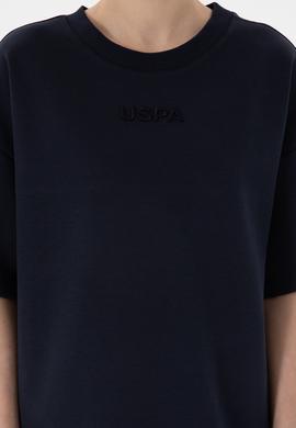 Kadın Lacivert Oversize Bisiklet Yaka Tişört - 50294482009